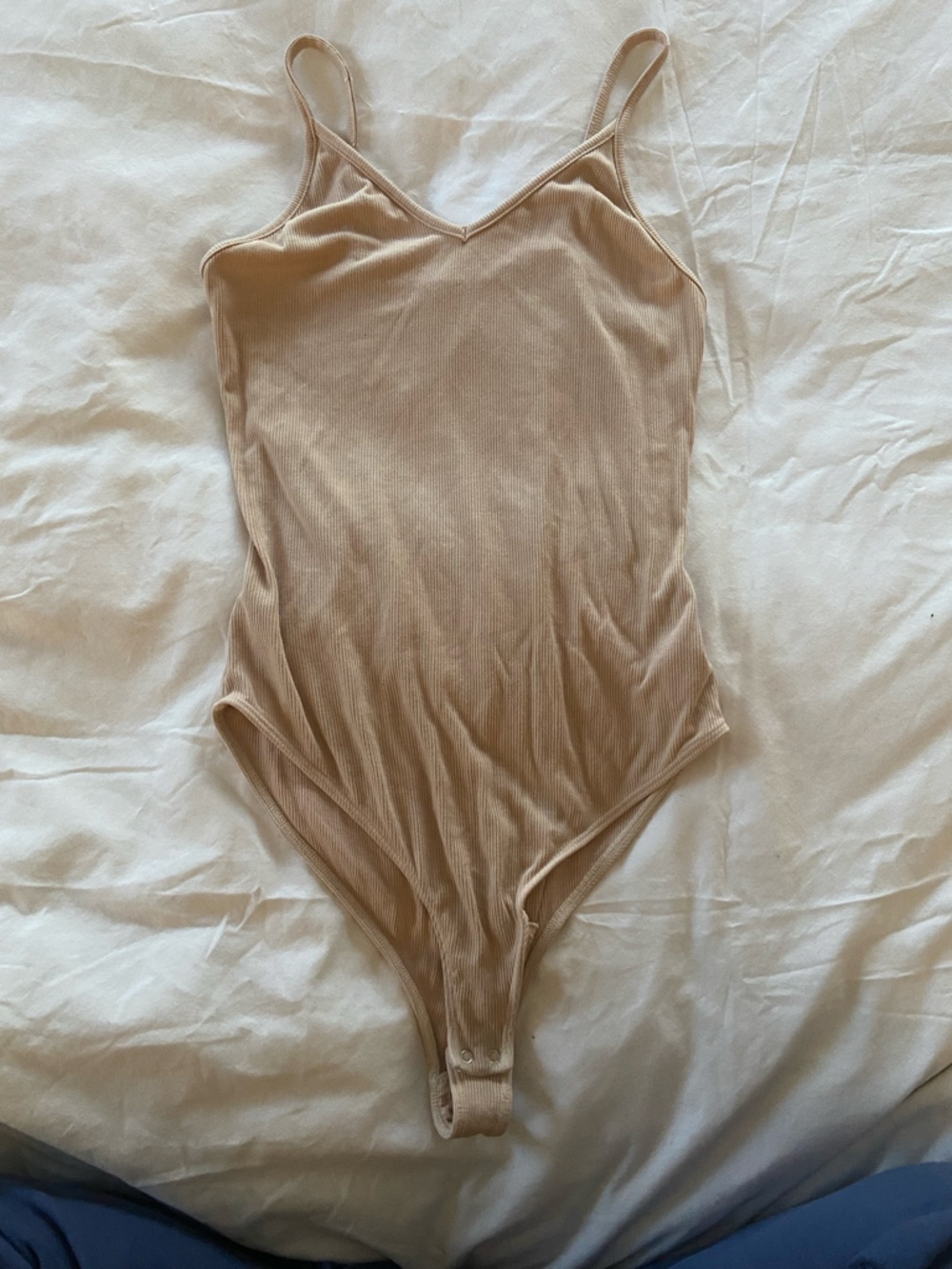 Agolde Ribbed Beige V-Neck Bodysuit